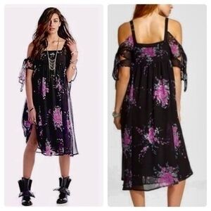 Free People Black Midnight Floral Combo Tied To You Midi Dress